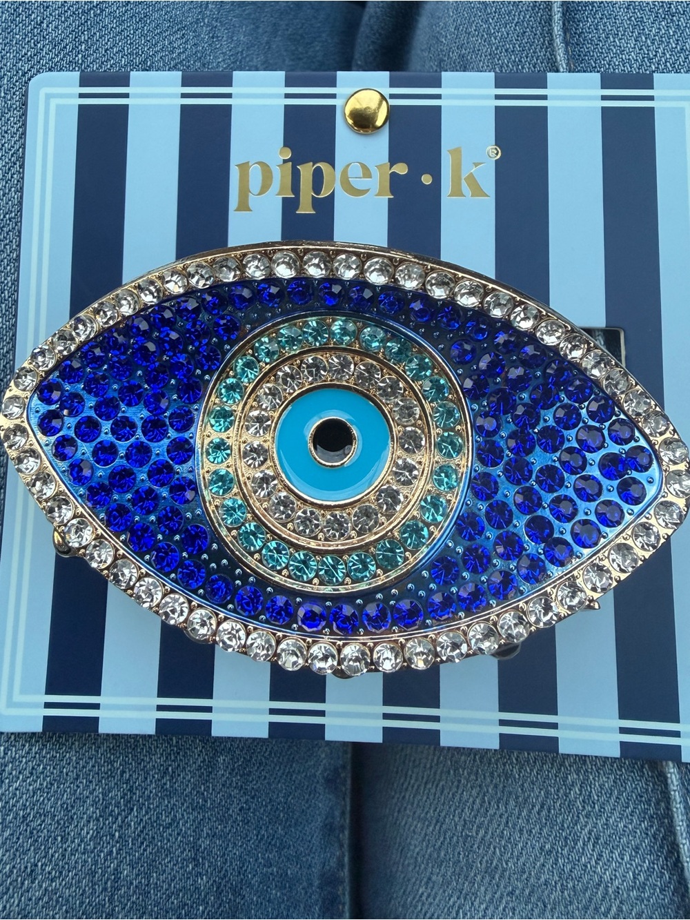 Piper K Blue Crystal Evil Eye hair clip